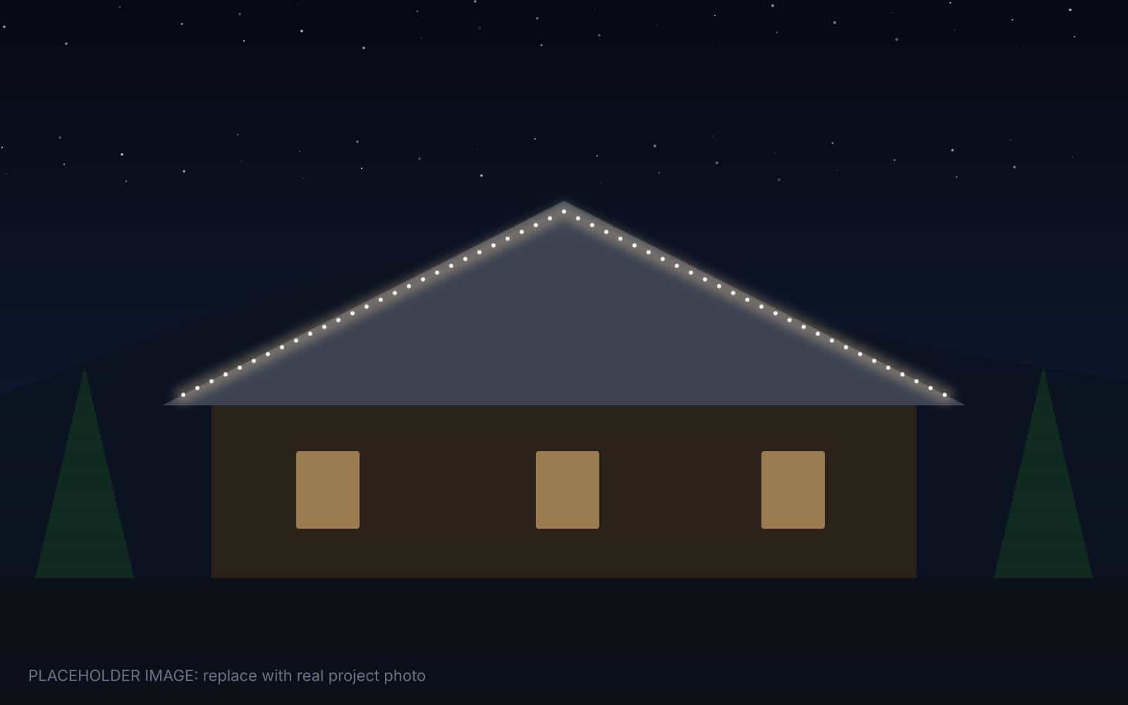 Mountain home near Tijeras with permanent roofline lighting