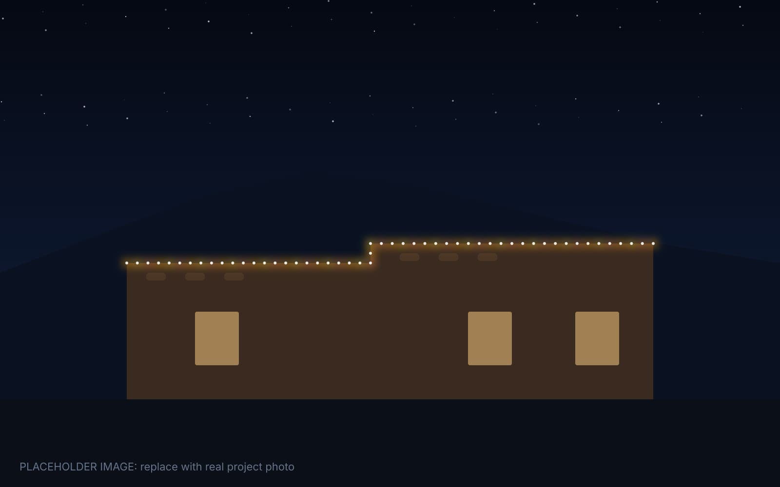 Adobe home in Albuquerque's South Valley with amber permanent lights inspired by Christmas Eve luminarias