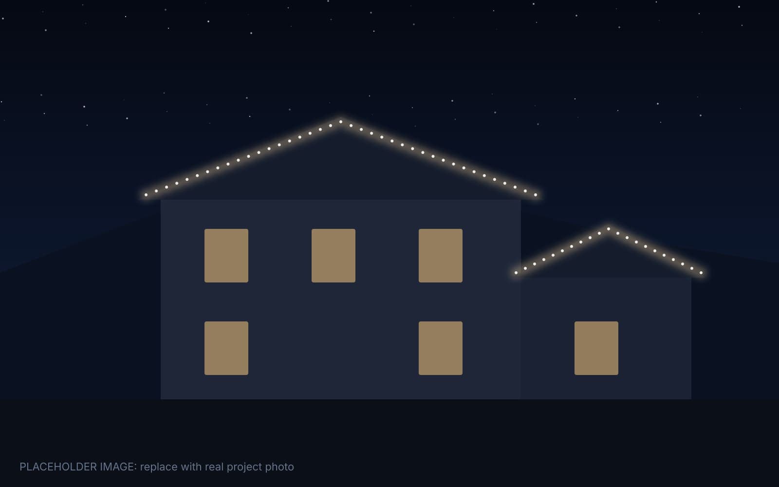 Albuquerque two-story home with warm-white permanent lighting over the garage and driveway